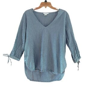 H&M Blue White Striped V Neck Blouse